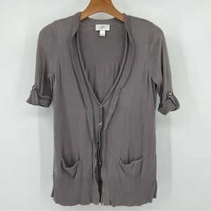 Ann‎ Taylor Loft Gray Short Sleeve Cardigan Size Small B10